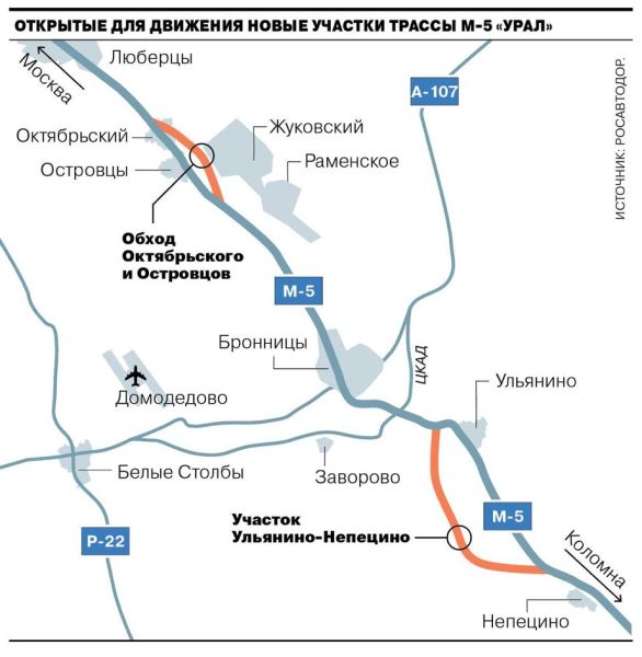 Спустя 15 лет в Подмосковье открыли участки трассы М-5